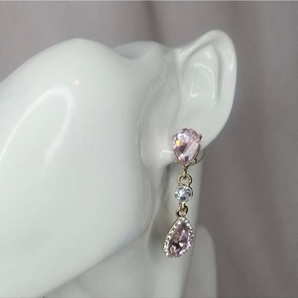 Saks Fifth Avenue Pink Rhinestone Dangle Earrings NWT Sparkle Statement Earring - Picture 8 of 8